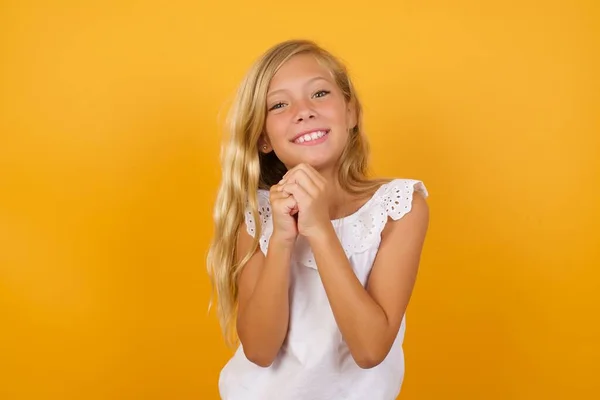 Cute Girl Smiling Yellow Background — Stock Photo, Image