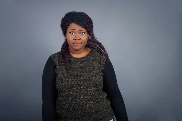 Beautiful Young African American Woman Casual Clothes Nervous Scared Biting — Stock Photo, Image