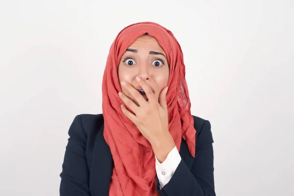 Anxiety Conceptual Image Beautiful Muslim Woman Wears Black Blazer Hijab — Stock Photo, Image