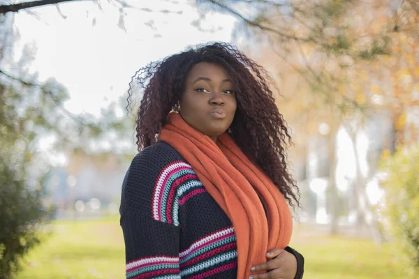 Genç Güzel Kıvırcık Saçlı Afro Amerikan Bir Kadın Parkta Renkli — Stok fotoğraf