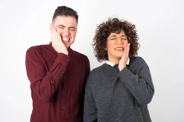 Studio Shot Young Beautiful Couple Toothache — Stock Photo, Image