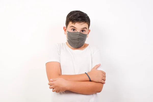 Isolated Portrait Stylish Boy Wearing Medical Mask Looking Worried Scared — Stock Photo, Image
