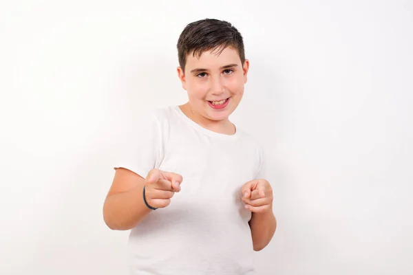 Young Beautiful Aucasian Boy Pointing Camera Index Fingers Both Hands — Stock Photo, Image