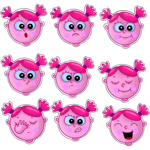 Illustration Girl Emotions Sticker — Stock Photo, Image