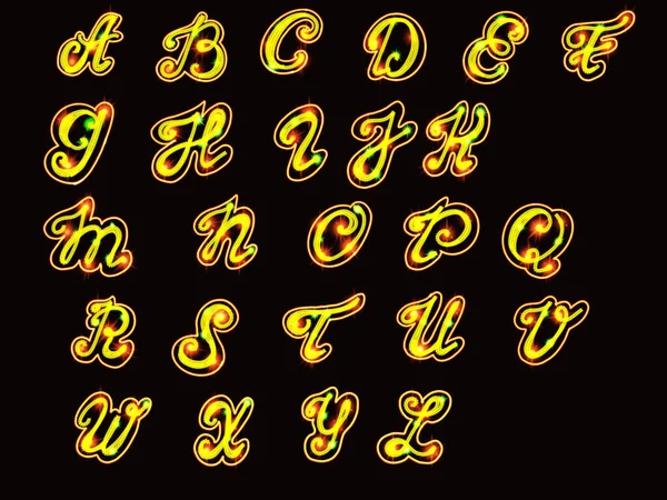 デザインと教育のための黒の背景に英語のアルファベットネオン黄色の文字子供たち — ストック写真