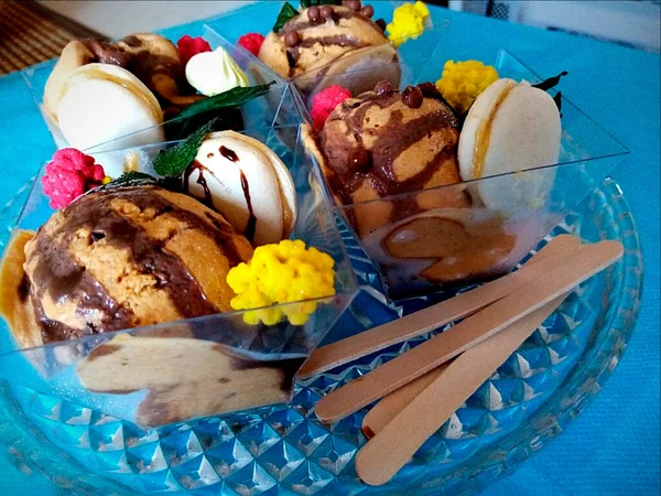 Hintergrund Gemüsedekoration Verschiedenes Obst Dessertteller — Stockfoto