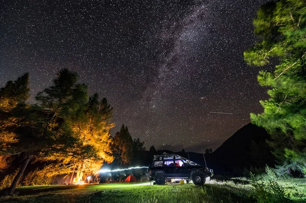 Dijital çizim. Doğa. Yıldızlı gece gökyüzü.