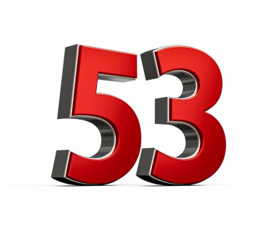 Kalın Kırmızı 53 numara Parlak Metalik Beyaz Arkaplan 3 boyutlu Görüntü