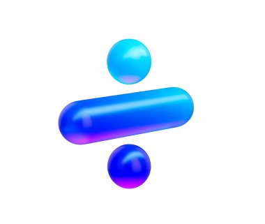 Parlak neon mavisi gradyanı ve yansıtıcı yüzeyi olan parlak bir bölme sembolü. 3d illüstrasyon