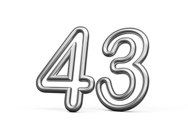 Kırk üç numara. Gümüş Metalik Beyaz Arkaplan 3D Görüntü