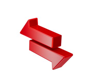 3D İki Kırmızı Ok takası ve transferi sembolize ediyor. 3d illüstrasyon