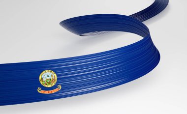 Idaho bayrak renginde 3 boyutlu dalgalı kurdele, ulusal gurur ve zarafetle akıyor. 3B Görüntü