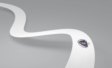 Zarif kıvrımlı kurdele üzerindeki Massachusetts eyalet mührü devlet gururunu ve kimliğini simgeliyor. 3d illüstrasyon