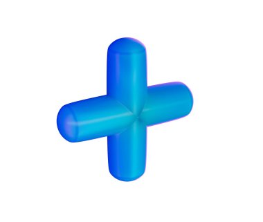 3 boyutlu mavi artı işareti, parlak, eğimli, pürüzsüz kenarlı, yuvarlak kenarlı. 3B Görüntü