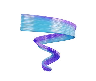 Dinamik mavi ve mor soyut kurdele, beyaz üzerine zarif akan tasarım. 3B illüstrasyon