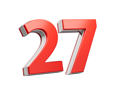 Kalın Kırmızı Numara 27 Beyaz Arkaplanda Metalik Görüntü