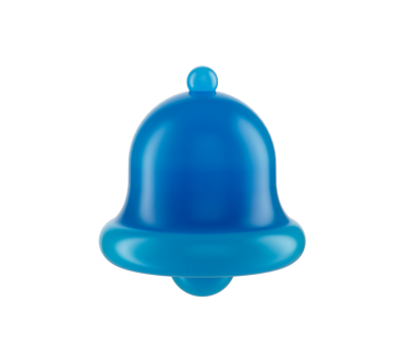 3D parlak mavi çan simgesi, uyarıları, uyarıları veya hatırlatıcıları sembolize ediyor. 3d illüstrasyon