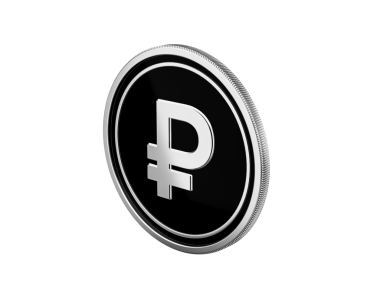 3D gümüş Rus Rublesi siyah üzerine, finans ekonomisini temsil ediyor..