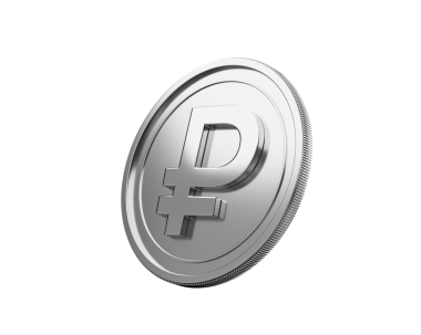 Parlak gümüş Rus Rublesi, siyah arka planda izole edilmiş, finans konsepti.