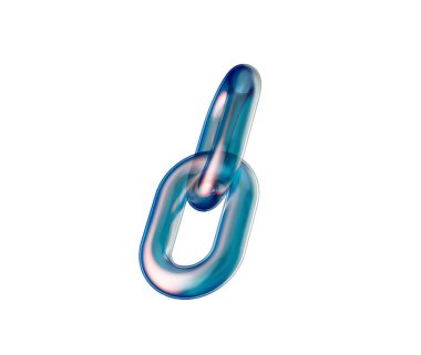 Mavi ve pembe renklerle üç boyutlu şeffaf zincir halkası, bağlantıyı ve birliği simgeliyor. 3d illüstrasyon