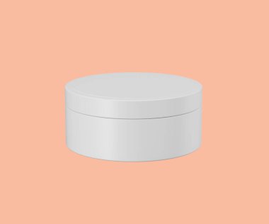 Şeftali arka planında beyaz kozmetik krem kavanozu, güzellik ürünü ambalajı modeli, 3D illüstrasyon