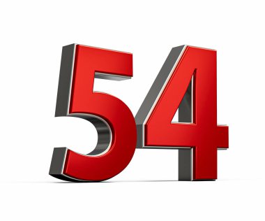 Kalın Kırmızı 54 numara Parlak Metalik Beyaz Arkaplan 3 boyutlu Görüntü ile
