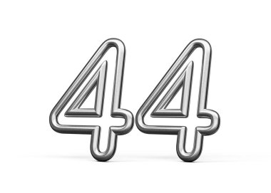 Kırk dört numara. Gümüş Metalik Beyaz Arkaplan 3D Görüntü