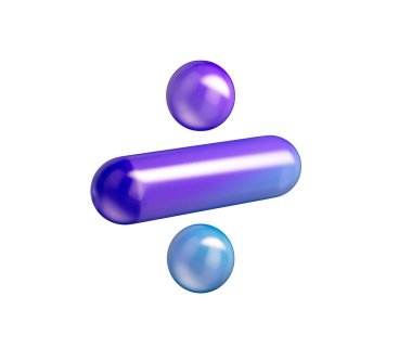 Mor-mavi gradyanı, yumuşak yansımaları ve derinliği olan 3D parlak bölme sembolü. 3B Görüntü