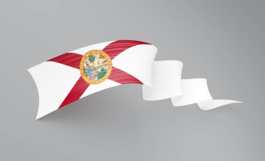Tarafsız bir arkaplanda dalgalı bir kurdele gibi Florida bayrağı sallıyor. 3d illüstrasyon