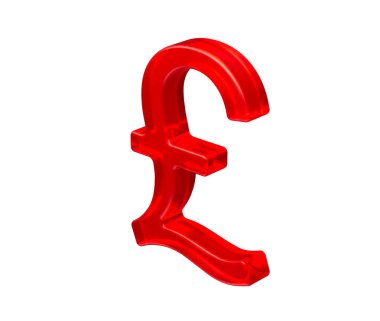 Dijital para birimini temsil eden parıltılı bir yüzeyi olan 3 boyutlu Kızıl İngiliz Pound sembolü. 3d Görüntü