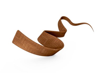 Beyaz üzerinde zarif parke desenli dinamik akan ahşap kurdele. 3B illüstrasyon