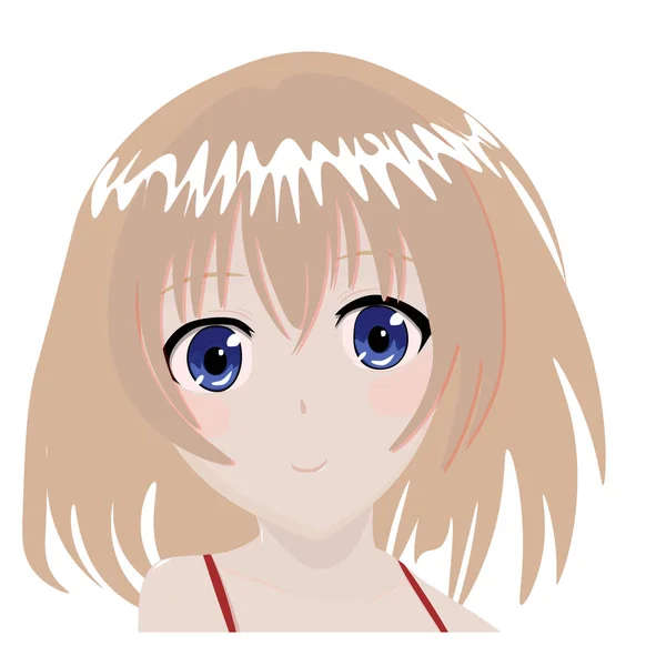 Hübsches Gesicht Anime Mädchen Vektor — Stockvektor