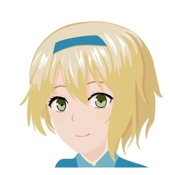 Hermosa Cara Anime Chica Vector Japón Estilo Cabeza Cabello — Vector de stock