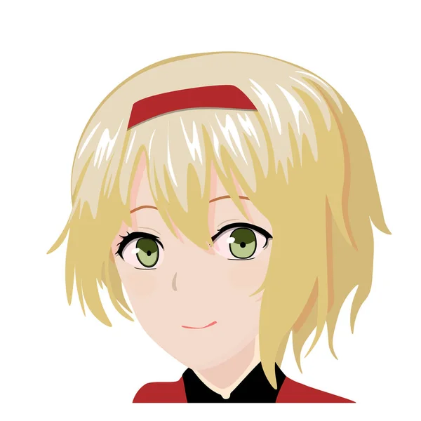 Mooi Gezicht Anime Meisje Vector Japan Stijl Hoofd Haar — Stockvector