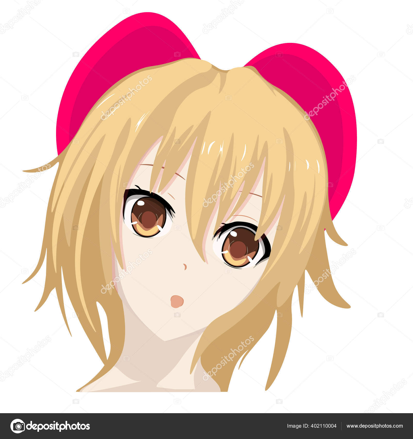 Vetor de Cute anime girl icon portrait. Contour vector