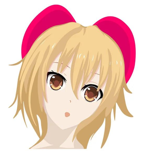 Hermosa Cara Anime Chica Vector Japón Estilo Cabeza Cabello — Vector de stock