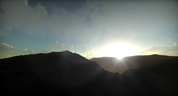 Sonnenaufgang Über Den Bergen Landschaft Himmel Renderer — Stockfoto