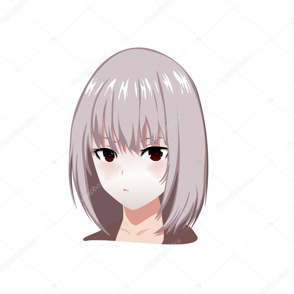 Vector anime portrait girl for web and mobile icons japan style 