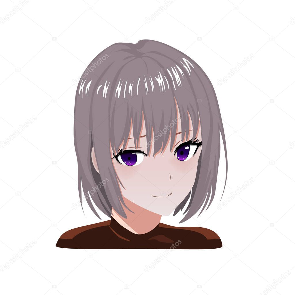 Vector anime portrait girl for web and mobile icons japan style 