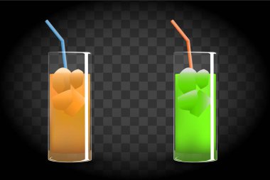 Şeffaf arkaplanda bir bardak portakal ve limon suyu.