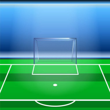 Yeşil çimlerin üzerinde vektör futbol sahası ve gol ağı