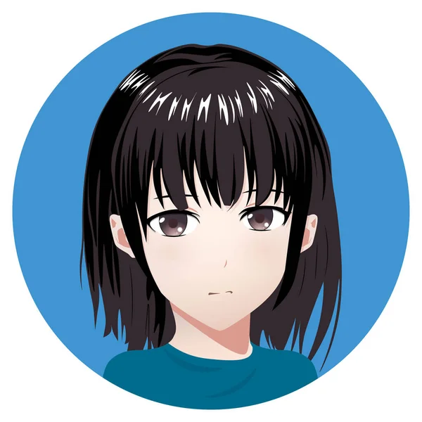 Cartoon Anime Girl Portrait Japanese Style Face Art Sketch Maga — Stock Vector