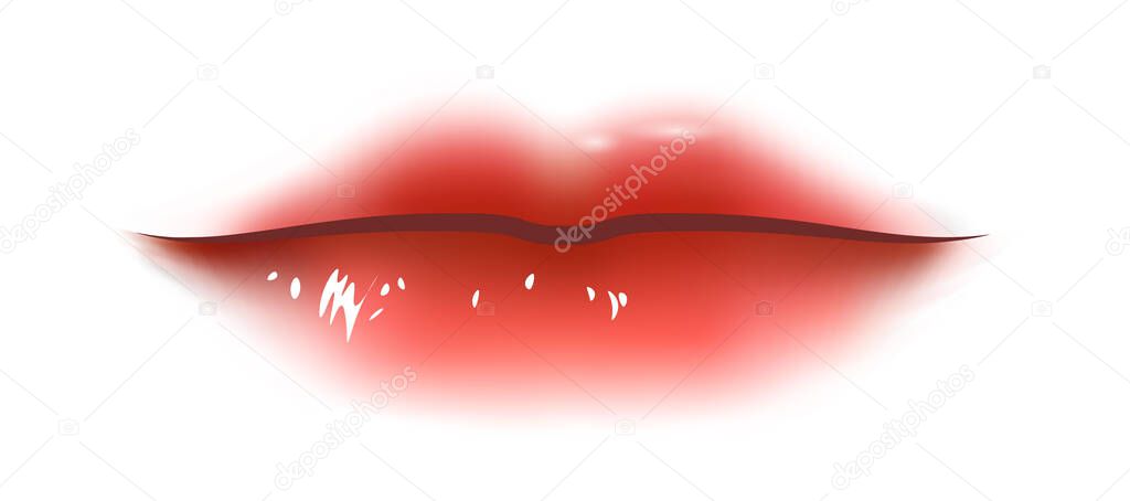Beautiful red girl lips on white background