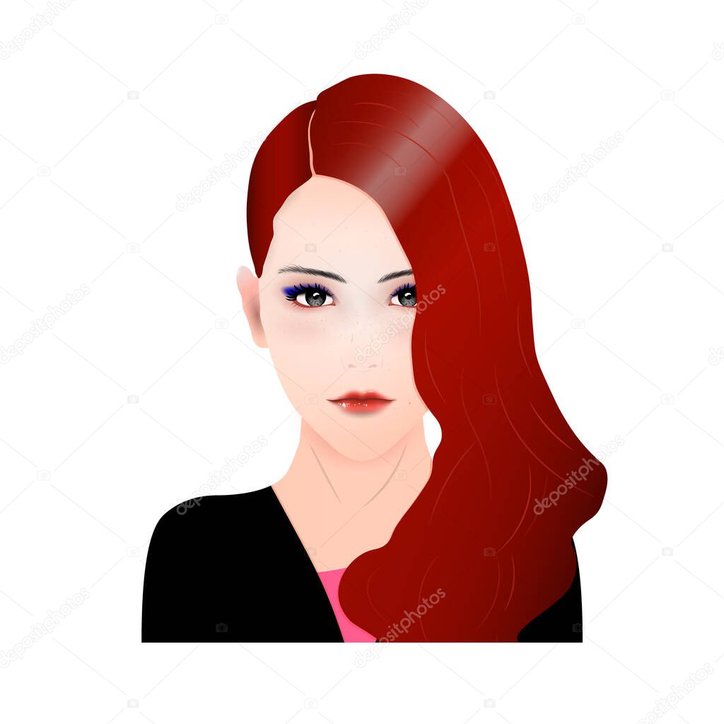 Vector portrait of a modern girl in makeup on a white background Japan