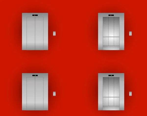 赤い壁の背景の外側と内側のベクトル金属エレベーター — ストックベクタ