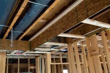 Çerçeveli bina ya da konut temel elektrik kabloları ve hvac tam ahşap