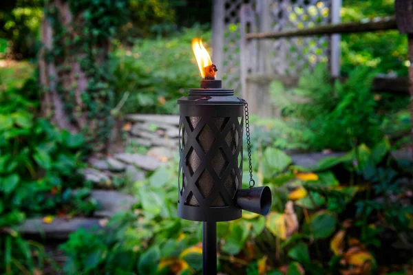 Lit Tiki Tocha Piquenique Fumaça Fogo — Fotografia de Stock