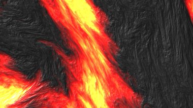 Kırmızı lav akışı ve siyah taş dokusu. Üç boyutlu çizim. 3B Görüntü.