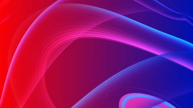 Soyut kırmızı mavi eğimli geometrik arkaplan. Neon ışığı kıvrımlı çizgiler ve renkli grafik tasarımlı şekil.