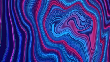 Soyut kırmızı mavi eğimli geometrik arkaplan. Neon ışığı kıvrımlı çizgiler ve renkli grafik tasarımlı şekil.